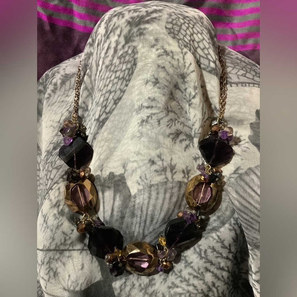 Dramatic Gold and Purple Statement Necklace